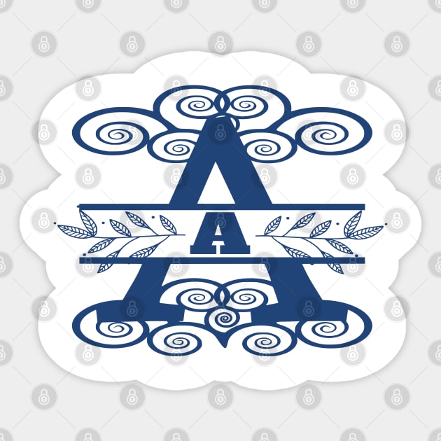 Letter A -- Split Monogram in Blue Sticker by YayYolly